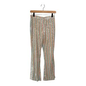 Chelsea & Violet Girls Sequin Bell Bottom Pink Silver Rainbow Pants NEW Size L